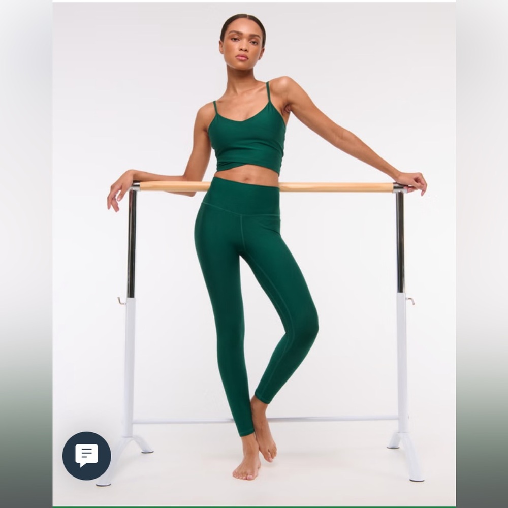 ABERCROMBIE & FITCH YPB ACTIVEWEAR SET CROP TOP LEGGING EMERALD GREEN